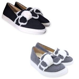 GILI Slip-On Flats Maritza Faux Fur Felt Bow & Grey Black Pack of 2 Pair NIB NWT